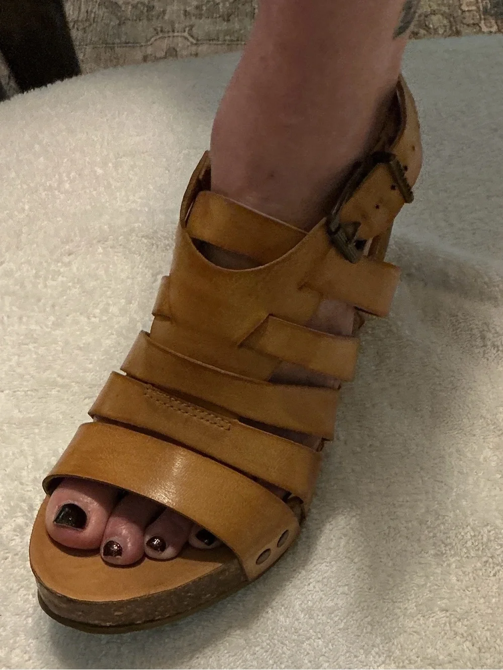 Blowfish Cognac Strappy Wedge Sandals